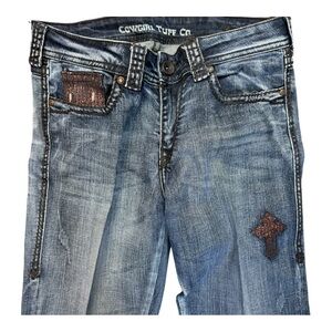 Cowgirl Tuff "Crosses Shimmer Brown" Bootcut Jeans